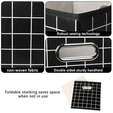 Black Foldable Storage Cubes Bins, Fabric Storage Box Cubes Organizer Baskets With Dual Handles For Home Organizer,Set Of 6,(Black Grid) - BlackGrid - View 8
