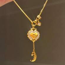 1pc New Luxury Mythical Heart Moon & Detachable Heart Pendant Necklace, Eid Mubarak - Multicolor - View 11