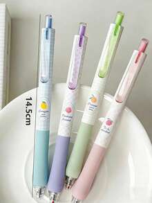 4 buc/set pixuri retractabile cu bilă, fructe colorate, cerneală neagră de 0,5 mm, scriere fină, uscare rapidă, potrivite pentru studenți, examene, reumplere cerneală, papetărie, înapoi la școală