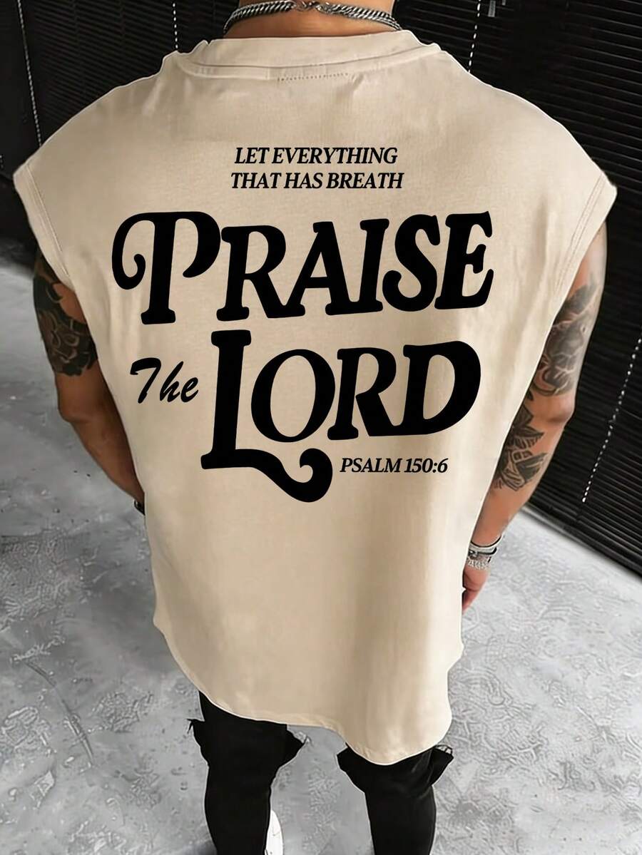 男士休闲百搭英文标语印花背心，夏季款