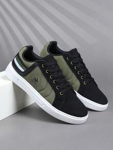 New Men's Sneakers, Fashionable & Casual Lace-Up Shoes, Skateboard Shoes, Men's Sports Shoes, Personalized Street Style Men Shoes - Army Green - View 1