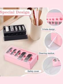 一套粉色和黑色五合一眼线笔和眉笔化妆刷套装，带卷笔刀、多功能便携笔筒，化妆品，价格实惠，房间装饰，梳妆台，旅行，卧室，化妆配件，礼物，女士礼物，情人节礼物