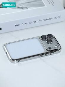 1pc Electroplated Metallic Glossy PC Phone Case, Fashionable Protective Cover With Built-In Lens Protector And Raised Lens Protection, Compatible With IPhone 17/17 Pro/17 Pro Max - Silver - View 3