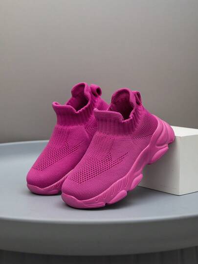 1 par de zapatillas para niños, transpirables, elásticas, suaves, con amortiguación de impactos, de secado rápido, ligeras, impermeables, antideslizantes, de material mixto, de estilo casual para la calle, adecuadas para correr, caminar, ir a la escuela, de tejido de punto