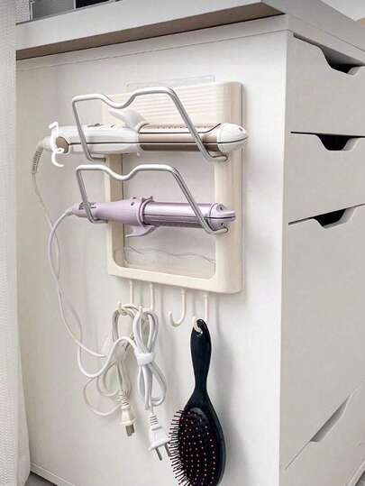 1pc No Drill Wall Mounted Storage Rack, Curling Iron Holder, Suitable For Bathroom, Bedroom And Tabletop, Includes Curling Iron Rack, Heat Resistant Cover, Bathroom Accessories, Indoor Decor Curling Iron Storage Rack, Wall Mounted, No Drilling Required, Bathroom Bedroom Countertop Curling Iron Hook, Bathroom Storage Rack, Bathroom Organization Rack, Bathroom Storage, Bathroom Storage Supplies Bathroom Accessories