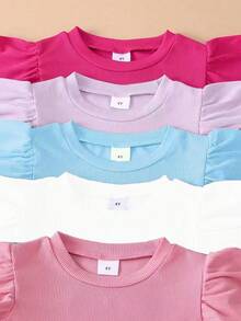 10pcs/Set Girls' Casual Solid Color Knit Fabric Top And Matching Solid Color Shorts Set, Spring/Summer - Multicolor - View 4