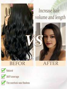 امتدادات شعر مموجة بطول 32 بوصة، 7 قطع/مجموعة، قطع شعر سميكة، تصميم مشبك غير مرئي، ألياف صناعية ناعمة، لون أسود، للنساء - متعدد الألوان - مشاهدة 9