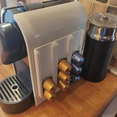 Self-Adhesive Coffee Capsule Storage Rack - No Drilling Required, Space-Saving, Suitable For Under Cabinet, Wall Or Side Of Coffee Machine - Durable PET Material, Fashionable White Finish, Countertop Storage | Modern Kitchen Accessory | No Drilling Installation, Coffee Bar Accessory
