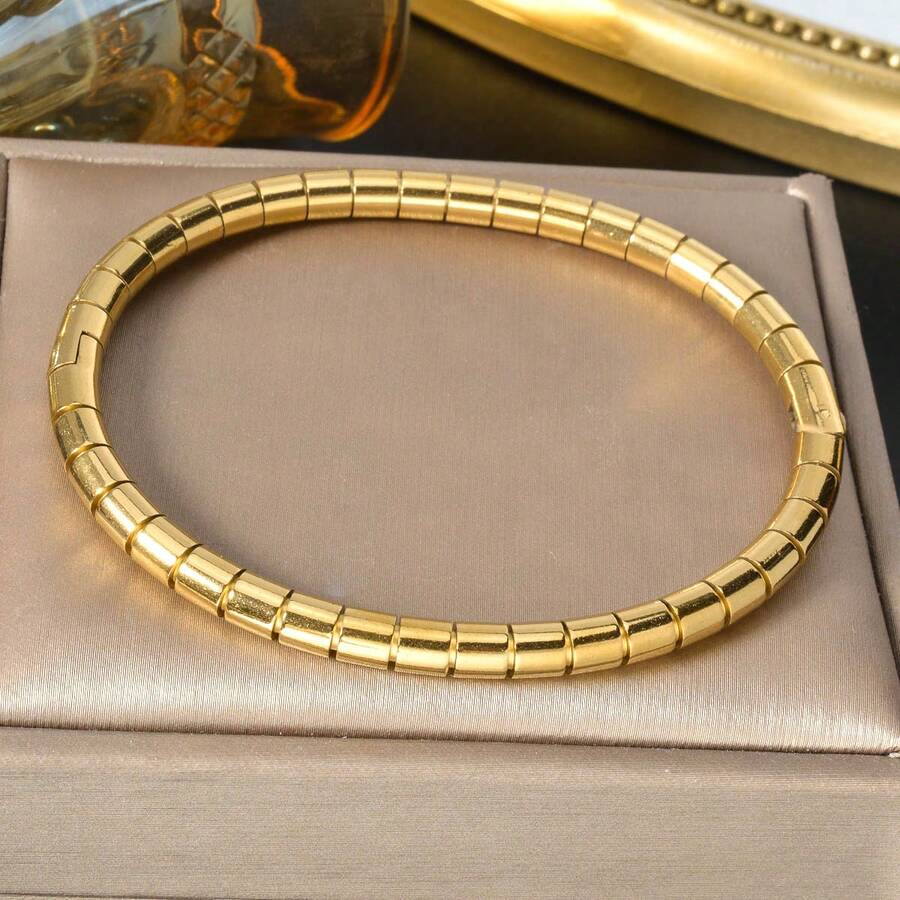 1pc Elegant 18K Gold Plated Square Bangle Bracelet, Fashionable & Versatile Jewelry For Women