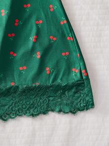 Sexy Lingerie, 3 Piecescombination Set For Women's Sexy Nightgown, Pajama Nightgown Lingerie Set, Cherry Print Lace Design - Multicolor - View 6