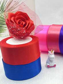 1 Roll 4cm Wide Red Satin Ribbon, Suitable For Hair Accessories, Cake Baking, Packaging - Red - View 2