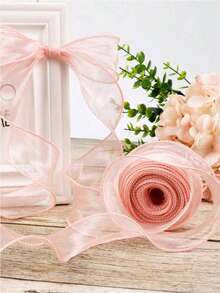 1pc/2pcs/4pcs/6pcs Semi-Transparent Organza Ribbon Rolls With Scalloped Edges, For Flower Bouquets, Gift Wrapping, Cake Decorations, Weddings, Decorative Bows And Ribbons, Suitable For Holiday Parties - Pink - View 4