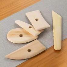 5pcs Ceramic Art Tools Wooden Frame Knife Set, Throwing Ribs, Scraping Blades, Handmade Pottery Tools - Wood Color - View 1