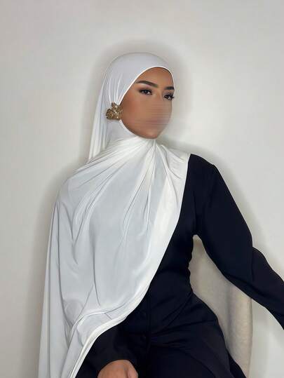 1pc Women's Simple Classic Solid Color Elegant Casual Edged Hijab, Premium Knit Fabric Hijab Outfit,Viscose Jersey Hijabs Scarf, Long Turban Style Headscarf, Suitable For Daily Life, Outings And Gatherings