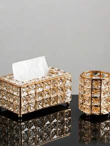 Luxury Crystal Paper Box, Rectangular Deluxe Tissue Box, Shiny Decorative Tissue Paper Holder, Suitable For Restaurant, Bathroom, Bedroom, Living Room, Desk, Vanity - Essential Home Decor & Storage - Silver - View 5