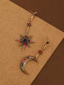 1 Pair Elegant Personalized Creative -Worthy Star & Moon Boho Chic Shiny Palace Style Earrings - Stars Moon - View 3