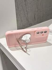 1个时尚渐变边框手机壳，带心形折叠支架，兼容苹果11/11 Pro Max/12/12 Pro/12 Pro Max/13/13 Pro/13 Pro Max/14/14 Plus/16 Pro Max/17 Pro Max、三星Galaxy S25 Edge、红米14C、摩托罗拉Moto G系列、Realme C55 - 粉色 - 查看 3