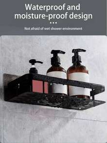 1-2件/套 - 壁挂式淋浴置物架，节省空间的收纳架，家居浴室装饰，浴室收纳，开学必备，无需钻孔安装，壁挂式收纳，带排水孔，大容量，承重力强，防水防锈，适合存放洗发水和其他浴室用品 - 黑色 - 查看 4