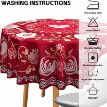 1pc Vintage Red Rose Theme Round Tablecloth, 48inch/122cm, 60inch/152cm Round With Vibrant Rose And Heart Patterns, Suitable For Mother's Day, Wedding, Restaurant, Kitchen, Living Room, Cafe, Date Night And Anniversary - Multicolor - View 8