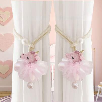 2pcs/1pc 3D Unicorn Pearl Decor Curtain Tie Backs, Room Decor Mosquito Net Binding Ropes, Door/Coffee/Shading Curtain Tie Bands
