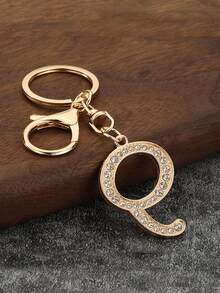 1件男女通用优雅镀金镶钻英文字母钥匙扣吊坠 - 金色 - 查看 19