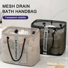 1pc Foldable Mesh Drain Basket, Travel Toiletry Swim Bathroom Storage Basket, Large Capacity Portable Organizer Designed For Versatile Use In Travel, Home, Gym, Hotel, And Dorm Spaces; Breathable Mesh Design With Sturdy Folding Frame, Compact When Collapsed, Easy Drainage, Sturdy Handle Grip, Ideal For Cosmetics, Toiletries, Skincare, Toothbrushes, Razors, Accessories, Swimming Gear, Shower Essentials, And Small Items Organization - Multicolor - View 9