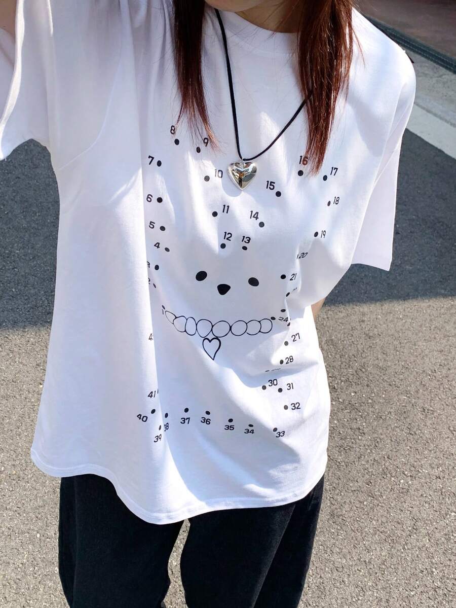 女士夏季新款休闲字母印花圆领纯棉短袖T恤 - 白色 - 查看 1