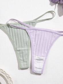 15pcs Solid Color Comfortable Cotton Women's Thong Panties - Multicolor - View 4