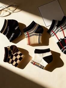 Men's Socks, Made Of Polyester, Lightweight And Breathable, Multicolor Letter Striped Pattern, Versatile Casual Socks Suitable For Daily Wear, Vacation, Outdoor Sports, Perfect Gift For Friends, Couples, Birthday, Thanksgiving, Family Gatherings, Fashionable And Comfortable, Random Color Men's Ankle Socks - Multicolor - View 2