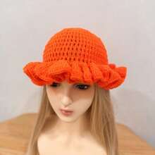 Autumn Winter Wide Brim Knit Hat – Lace Crochet Cute Fisherman Hat, Fashion Versatile Design - 白色 - 查看 8