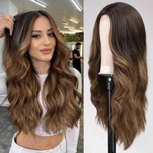 Peluca ondulada larga ombre marrón para mujeres, pelucas de encaje frontal de aspecto natural, peluca rizada de 66 con raya en medio - Marrón mixto - Ver 4