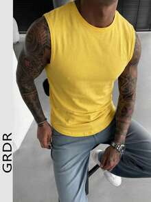Áo tank top không tay cổ tròn phong cách thường ngày mùa hè dành cho nam GRDR - Màu vàng - Xem 2