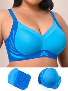 1pc Seamless Contrast Color Lift Wireless Plus Size Bra With Lift And Side Support, European Style - Blue - View 5