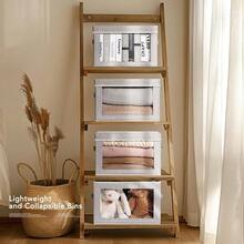 Caja de almacenamiento con tapas - Paquete de 5 contenedores de almacenamiento plegables con ventana transparente, grandes contenedores de almacenamiento decorativos con asas, contenedores de almacenamiento para ropa, toallas, mantas, sábanas, gris claro - Gris claro - Ver 4