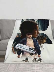 1pcs Soft Personalised Stranger Merch Things Flannel Thick Blanket, Suitable For Sofa, Bed, Living Room, Travel, Office, Shawl, Nap Blanket, Air Conditioning Blanket, Bed Sheet, Camping, Ideal Gift, Daily Gift - 黑色 - 查看 3