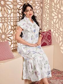 ASBB 重工刺繡 3D 仿縫線彩色印花阿拉伯女式 JALABIYA 連衣裙，流蘇蕾絲 V 領拼接百褶清新白色優雅洋裝，2026 春夏休閒穿搭 - 粉色 - 查看 10