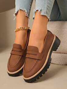 New Loafer Shoes Women Thick Sole Casual Slip-On Shoes, Fashionable, Comfortable, Non-Slip - Brown - View 4