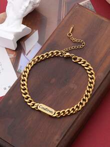 Custom Name Curb Chain Bracelet - Gold-Plated Adjustable Minimalist Personalized Jewelry - Valentine's Day / Christmas / Mother's Day / Birthday Anniversary Surprise. A Versatile Gift Blending Bohemian, Minimalist, Vintage, And Urban Styles. - Multicolor - View 5