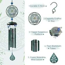 Wind Chimes For Outside Zen Atmosphere Wind Chime Windchime Outdoors For Outdoor Garden Patio Decor With Mandala Design Windchime Gifts For Mother Grandma Sisters 6 Petalgift - TurquoiseGreen - View 2