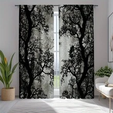 [Curtains] 2pcs Gothic Forest Blackout Curtains, Traditional Style Polyester Rod Pocket Drapes With Tree And Zombie Hand Spider Web Print For Bedroom And Living Room - in ấn - Xem 4