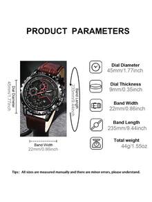 LIANDU LIANDU 1 Set Men's Watch, Casual & Fashionable, Large Dial With Calendar Function, PU Leather Strap Quartz Watch. Includes 1 Matching Cross-Grain Leather Strap. Suitable For Daily Wear Or As A Gift. No Packaging Box Included. - Brown - View 6