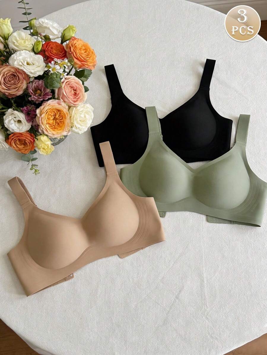 Bộ 3 áo ngực thể thao đơn giản và thoải mái dành cho nữ, không gọng, màu trơn. - Nhiều màu - Xem 1