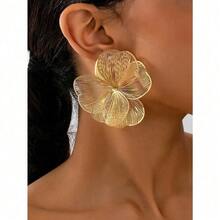 1 Pair Women's Vintage Elegant Metallic Gold Textured Floral Pendant Earrings - 黃金-1 - 查看 2