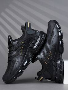 时尚休闲男鞋，经典时尚男士运动鞋系带跑步鞋，个性化男士运动鞋街头休闲鞋 - 黑色 - 查看 2