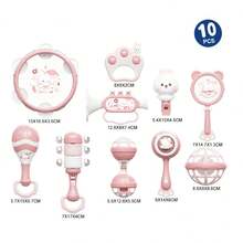 粉色兔子音乐感官套装，粉色兔子摇铃音乐启蒙套装，婴儿安抚玩具，可咀嚼，响亮摇铃，增强宝宝的游戏兴趣 - 10件套 - 查看 13