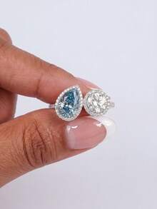 1枚经典优雅水滴形锆石戒指，订婚礼物、节日礼物，925纯银精美珠宝礼品 - 圍鑲水滴戒指 - 查看 5