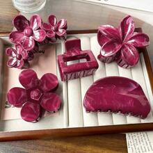 5个红色芙蓉花大号发夹，优雅度假风发爪盘发器，时尚发饰，优雅爪夹度假发夹 - 彩色 - 查看 7