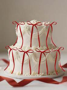 10pcs Elegant Red Fabric Bow Cake Toppers, Suitable For Wedding, Birthday, Bridal Shower, Graduation - Craft, Party Favor, Gift Wrapping, Cake Decorations, Holiday Cake Decor, Decorative Bows - Multicolor - View 2