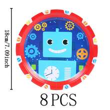 机器人主题一次性餐具套装，7/9英寸派对餐盘，一次性纸盘和纸杯，适用于节日、婚礼、订婚、生日、派对、庆祝活动 - 彩色 - 查看 13