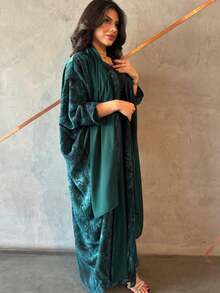 Modest Floral Print Abaya With Headscarf, Middle Eastern Women Clothing - Green - View 3